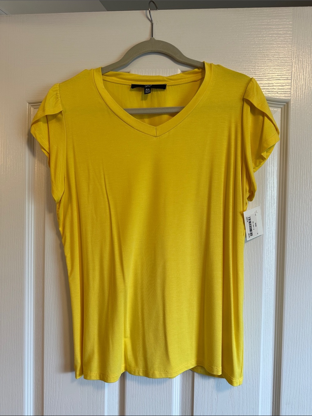 V-Neck Short Sleeve Tee with Flutter Shoulders - Yellow